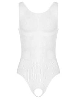 Aiihoo Herren Mesh Body Transparent Bodysuit Sexy Jumpsuit Ärmellos Overall High Cut Stringbody Männer Unterhemd Erotik Dessous Unterwäsche A Weiß XL von Aiihoo