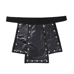 Aiihoo Herren Strings Wetlook Ouvert-Slip Tanga Leder Unterhose Erotische Dessous Unterwäsche mit Vorne Reißverschluss/Knöpfe T-Back Höschen C Schwarz M von Aiihoo