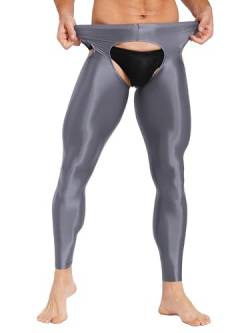 Aiihoo Herren Strumpfhosen Glänzende Ouvert Hose Pantyhose Tight Leggings Pants mit offenem Schritt Unterhosen Sexy Dessous Unterwäsche Grau Einheitsgröße von Aiihoo