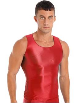 Aiihoo Herren Wetlook Unterhemd Lackleder Glänzend Tank Top Ärmellos T-Shirts Tops Reizvoll Muskelshirt Reizwäsche Clubwear Rot B L von Aiihoo