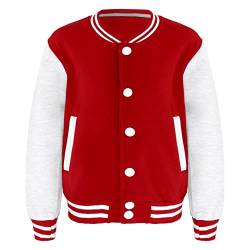 Aiihoo Kinder Jungen Baseball Jacke Sportjacke Sweatjacke College Jacke mit kontrastfarbenen Ärmeln Mäntel Mode Varsity Top Winterjacke Rot & Grau 122-128 von Aiihoo