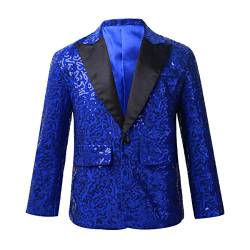 Aiihoo Kinder Jungen Sakko Glänzend Pailletten Langarm Blazer Slim Fit Smoking Jacke mit Reverskragen Hochzeit Geburtstag Anzugjacke Blau 146-152 von Aiihoo