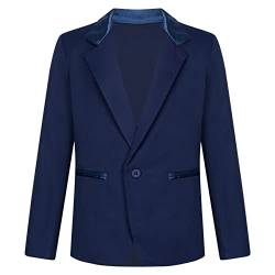 Aiihoo Kinder Jungen Sakko Langarm Blazer Smoking Anzug Slim Fit Jacke Mantel mit Reverskragen Hochzeit Geburtstag Party Festzug Anzugjacke Navy Blau 134-140 von Aiihoo