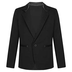 Aiihoo Kinder Jungen Sakko Langarm Blazer Smoking Anzug Slim Fit Jacke Mantel mit Reverskragen Hochzeit Geburtstag Party Festzug Anzugjacke Schwarz 158-164 von Aiihoo