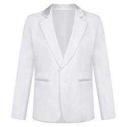 Aiihoo Kinder Jungen Sakko Langarm Blazer Smoking Anzug Slim Fit Jacke Mantel mit Reverskragen Hochzeit Geburtstag Party Festzug Anzugjacke Weiß 134-140 von Aiihoo