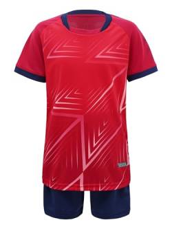 Aiihoo Kinder Jungen Trainingsanzug Sportanzug Set Kurzarm Sportshirt mit Sportshorts Mädchen Jogginganzug Sommer Sportkleidung B Rot 158-164 von Aiihoo