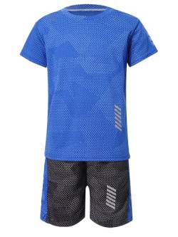 Aiihoo Kinder Jungen Trainingsanzug Sportanzug Set Kurzarm Sportshirt mit Sportshorts Mädchen Jogginganzug Sommer Sportkleidung Blau H 122-128 von Aiihoo