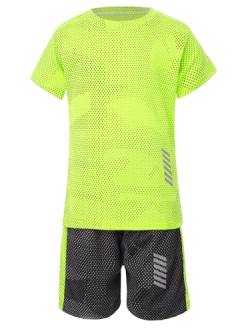 Aiihoo Kinder Jungen Trainingsanzug Sportanzug Set Kurzarm Sportshirt mit Sportshorts Mädchen Jogginganzug Sommer Sportkleidung Fluorescent_Green H 110-116 von Aiihoo