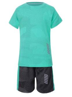 Aiihoo Kinder Jungen Trainingsanzug Sportanzug Set Kurzarm Sportshirt mit Sportshorts Mädchen Jogginganzug Sommer Sportkleidung Grün H 110-116 von Aiihoo