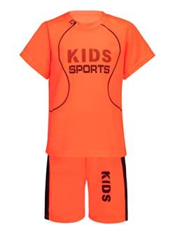 Aiihoo Kinder Jungen Trainingsanzug Sportanzug Set Kurzarm Sportshirt mit Sportshorts Mädchen Jogginganzug Sommer Sportkleidung X Orange 116-122 von Aiihoo