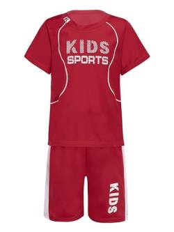 Aiihoo Kinder Jungen Trainingsanzug Sportanzug Set Kurzarm Sportshirt mit Sportshorts Mädchen Jogginganzug Sommer Sportkleidung X Rot 110-116 von Aiihoo