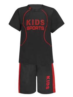 Aiihoo Kinder Jungen Trainingsanzug Sportanzug Set Kurzarm Sportshirt mit Sportshorts Mädchen Jogginganzug Sommer Sportkleidung X Schwarz 146-152 von Aiihoo