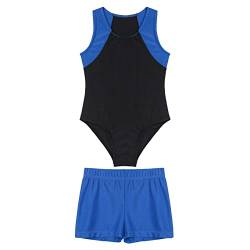 Aiihoo Kinder Jungen Turnanzug Sportlich Body mit Shorts Ärmellos Gymnastikanzug Tanzbody Fitness Yoga Trikot Sportbekleidung Blau 122-128 von Aiihoo