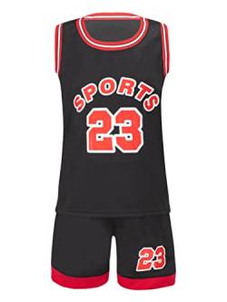 Aiihoo Kinder Jungen Zweiteiliger Sportanzug Trainingsanzug Ärmellos Sportshirt + Sportshorts Jogginganzug Sommer Basketball Sportkleidung Schwarz 104-110 von Aiihoo