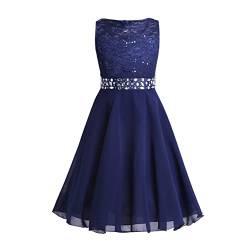 Aiihoo Mädchen Blumenmädchenkleider Chiffonkleid Partykleid mit Strass Gürtel Festliches Kleid Sommerkleid für Brautjungfern Festzug Marine Blau 164 von Aiihoo