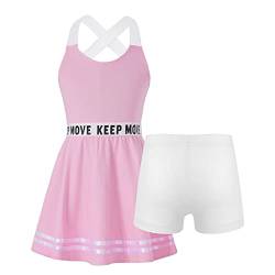 Aiihoo Mädchen Sport Kleidung Set Ärmellos Racerback Tennis Kleider Mit Shorts Fitness Workout Yoga Running Outfit Tennisanzug Sportanzug Rosa 122-128 von Aiihoo