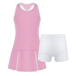 Aiihoo Mädchen Sport Kleidung Set Ärmellos Racerback Tennis Kleider Mit Shorts Fitness Workout Yoga Running Outfit Tennisanzug Sportanzug Rosa A 122-128 von Aiihoo