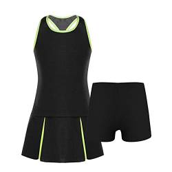 Aiihoo Mädchen Sport Kleidung Set Ärmellos Racerback Tennis Kleider Mit Shorts Fitness Workout Yoga Running Outfit Tennisanzug Sportanzug Schwarz A 146-152 von Aiihoo