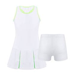 Aiihoo Mädchen Sport Kleidung Set Ärmellos Racerback Tennis Kleider Mit Shorts Fitness Workout Yoga Running Outfit Tennisanzug Sportanzug Weiss A 122-128 von Aiihoo