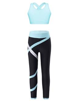 Aiihoo Mädchen Sport Kleidung Set Sport BH Oberteil mit Lange Leggings Trainingsanzug Fitness Yoga Jogging Workout Sportwear Gr.98-176 W Lichtblau 146-152 von Aiihoo