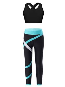 Aiihoo Mädchen Sport Kleidung Set Sport BH Oberteil mit Lange Leggings Trainingsanzug Fitness Yoga Jogging Workout Sportwear Gr.98-176 W Schwarzgrün 134-140 von Aiihoo