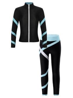 Aiihoo Mädchen Sportanzug Kinder Jogginganzug Sweatshirt +Sport Leggings/Shorts Sporthose Trainingsanzug Trikotanzug Yoga Fitness Workout Laufen Tanz Hellblau 110-116 von Aiihoo