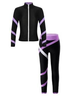 Aiihoo Mädchen Sportanzug Kinder Jogginganzug Sweatshirt +Sport Leggings/Shorts Sporthose Trainingsanzug Trikotanzug Yoga Fitness Workout Laufen Tanz Lila 158-164 von Aiihoo