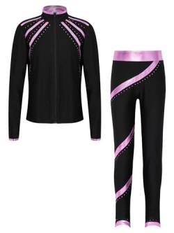 Aiihoo Mädchen Sportanzug Kinder Jogginganzug Sweatshirt +Sport Leggings/Shorts Sporthose Trainingsanzug Trikotanzug Yoga Fitness Workout Laufen Tanz Rs Rosa 110-116 von Aiihoo