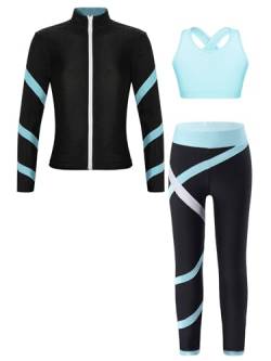 Aiihoo Mädchen Sportanzug Kinder Jogginganzug Sweatshirt +Sport Leggings/Shorts Sporthose Trainingsanzug Trikotanzug Yoga Fitness Workout Laufen Tanz Rt Hellblau 146-152 von Aiihoo