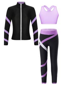 Aiihoo Mädchen Sportanzug Kinder Jogginganzug Sweatshirt +Sport Leggings/Shorts Sporthose Trainingsanzug Trikotanzug Yoga Fitness Workout Laufen Tanz Rt Lavendel 122-128 von Aiihoo