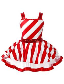 Aiihoo Mädchen Weihnachten Kostüm Kleinkinder Zuckerstange Kostüm Ärmellos Streifen Tutu Ballettkleid Vintage Partykleid Tanzkostüm Geburstag Performance Rot 128-134 von Aiihoo