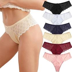 Aijolen Damen Tangas Sexy Unterwäsche, Spitze Tangas Freche Höschen T-Back Hollow Out, 6er Pack von Aijolen