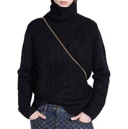 Ailaile Wollpullover Damen Rollkragenpullover Weiblich Lose Langarm Tops Winter Dicker Strickpullover, schwarz, Mittel von Ailaile