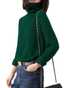 Kaschmir-Pullover für Damen, lockerer Pullover, Wolle gestrickt, mit Rollkragen, für den Winter - Grün - 48/50 DE XXL von Ailaile
