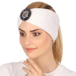 Ailan Damen Stirnband mit Strasssteinen, leicht, langlebig, rutschfest, stilvoll, schweißabsorbierend, Ohrenwärmer aus Polyester, Kopfwärmer, Weiß von Ailan