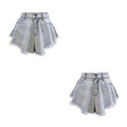 Ailan Denim Shorts Sommer Jeans Lose Hosen Feine Verarbeitung Verschleißfestigkeit Süßes Geschenk Waschbar Lady Outfit Modekleidung, S von Ailan