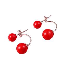 Ailan Minimalistische Ohrstecker für Frauen im Alter von 18 bis 25 Jahren, mehrere Farben erhältlich, Perlenohrringe für Frauen, Silber, Rot von Ailan