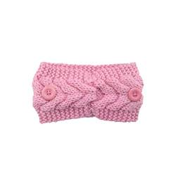 Ailan Stirnbänder Winter mit Knöpfen gehäkelt mehrfarbig verstellbare Stirnbänder warme klobige Damen Ohrenschützer Geschenke für Frauen, Baby Pink von Ailan