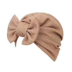 Ailan Vielseitige Turban Kappe, modische Accessoires, einfach zu tragen, warm und stilvoll, Polyester Damen Turban Mütze mit großer Schleife, khaki von Ailan