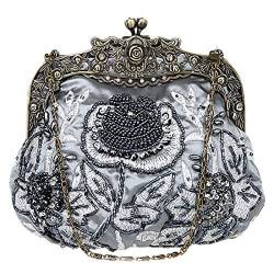 Aileder Abendtasche im Vintage-Stil mit Perlen und Pailletten, für Damen, Hochzeit, Abschlussball, Party, Clutch, Handtasche, Kette, Schultertaschen, grau, Small von Aileder