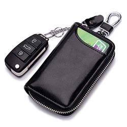 Aileder Leder-Schlüsseletui mit Reißverschluss und Kreditkartenhalter, Schlüsselanhänger, Schwarz (Schwarz) - . von Aileder