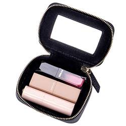 Aileder Mini-Lippenstift-Etui mit Spiegel, echtes Leder, kleine Reise-Make-up-Kosmetiktasche, Aufbewahrungstasche, für Frauen und Mädchen von Aileder