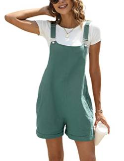 Ailoqing Damen Baumwolle Leinen Kurzer Overall Casual Sommer Trägerhose Strampler mit Taschen, hellgrün, Medium von Ailoqing
