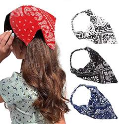 Ailovone 4 Stück Damen Headband Boho Vintage Turban Haartücher Elastisch Dreieck Kopftücher Sommer-Yoga-Kopftuch Haarschals Haar Bandanas für Frauen und Mädchen (4pcs) von Ailovone