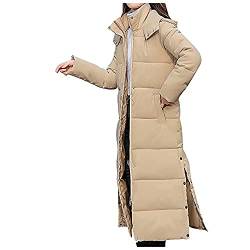 Ailovone Damen Mantel Winterjacke Lange Daunenjacke Übergröße Parka Jacke mit Kapuze Frauen Winter Warm Daunenmantel Casual Steppmantel Winddicht Jacke Steppjacke Trenchcoat von Ailovone