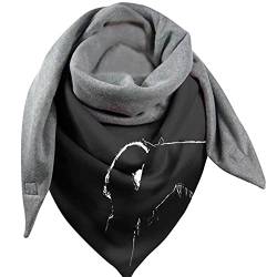 Ailovone Damen Schal Winterschal Katze Drucken Dreieckschal mit Button Lässiger Stil Dreiecksschal Halstuch übergroßer Weich Scarf Poncho Retro Herbstschal Elegant Frauen Halstücher von Ailovone