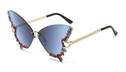 Ailovone Sonnenbrillen Schmetterlings Damen Randlose Sonnenbrille Kleines Gesicht Strass Bling Sonnenbrille Übergroßen Diamant Schmetterling Rahmenlose Sonnenbrille (Blaugrau) von Ailovone