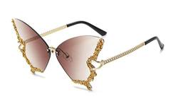 Ailovone Sonnenbrillen Schmetterlings Damen Randlose Sonnenbrille Kleines Gesicht Strass Bling Sonnenbrille Übergroßen Diamant Schmetterling Rahmenlose Sonnenbrille (Gelbbraun) von Ailovone