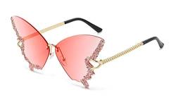 Ailovone Sonnenbrillen Schmetterlings Damen Randlose Sonnenbrille Kleines Gesicht Strass Bling Sonnenbrille Übergroßen Diamant Schmetterling Rahmenlose Sonnenbrille (Rosa) von Ailovone