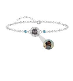 Aina Lighting Personalisierte Foto Armband für Frauen benutzerdefinierte Projektor Armband mit Birthstone Kreis Bild Projektion Armband für Jahrestag Weihnachten Geburtstag von Aina Lighting